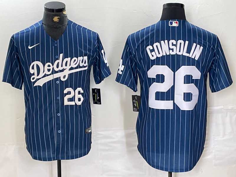 Men%27s Los Angeles Dodgers #26 Tony Gonsolin Navy Blue Pinstripe Stitched MLB Cool Base Nike Jerseys->los angeles dodgers->MLB Jersey